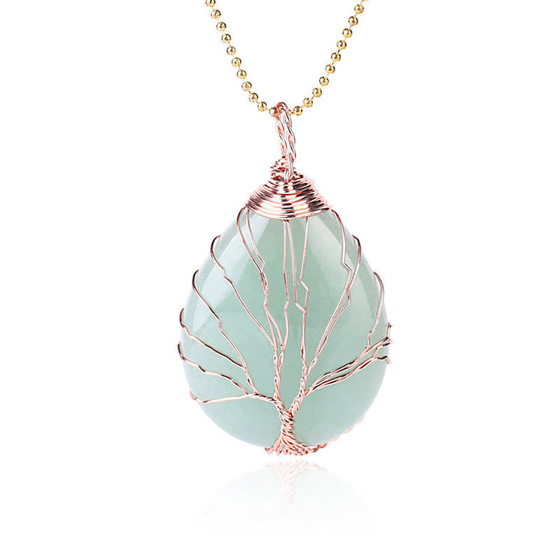 Karma Stone Natural Quartz Crystal Tree Of Life Healing Energy Necklace Pendant