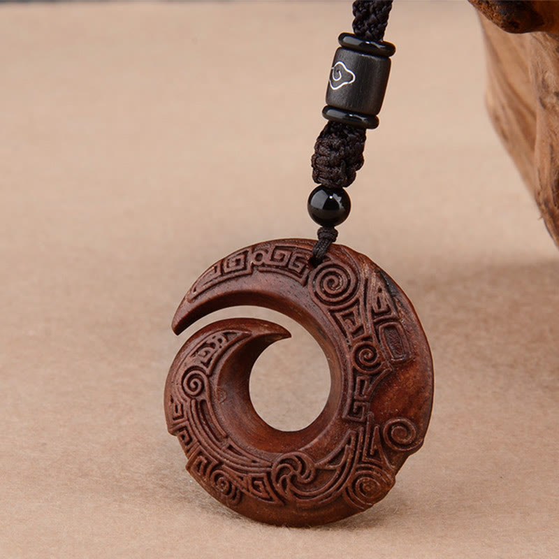 Karma Stone Small Leaf Red Sandalwood Ebony Wood One's Luck Improves Design Patern Protection Necklace Pendant