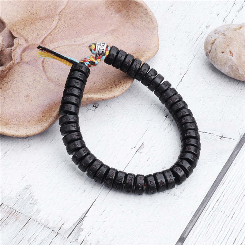 Karma Stone Tibetan coconut shell beads engraved with Om Mani Padme Hum Mantra happiness protection bracelets