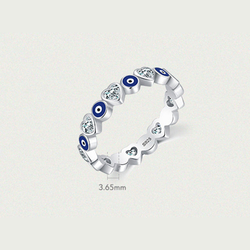 Karma Stone 925 Sterling Silver Evil Eye Love Heart Zircon Blessing Ring