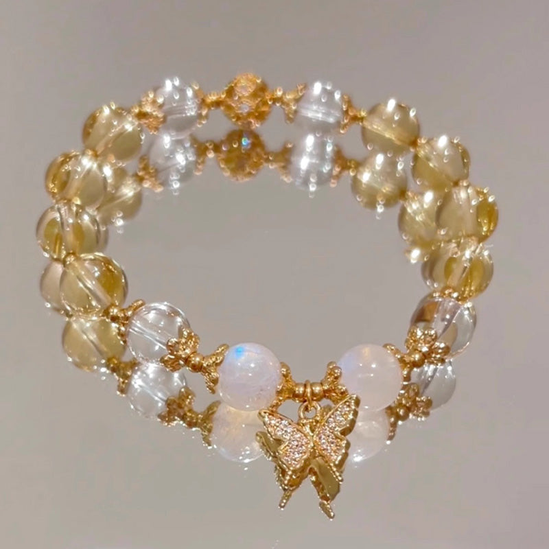 Karma Stone Citrine Moonstone Butterfly Charm Prosperity Protection Bracelet
