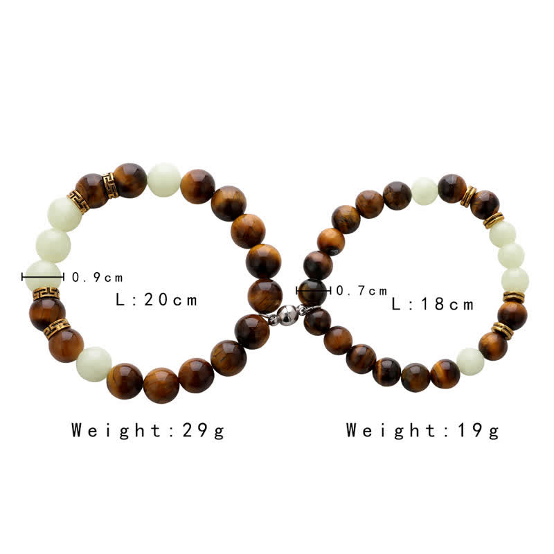Karma Stone 2Pcs Tiger Eye Glowstone Luminous Bead Protection Couple Bracelet