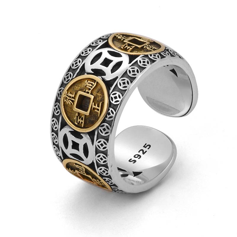 Karma Stone Five-Emperor Coins Balance Adjustable Ring