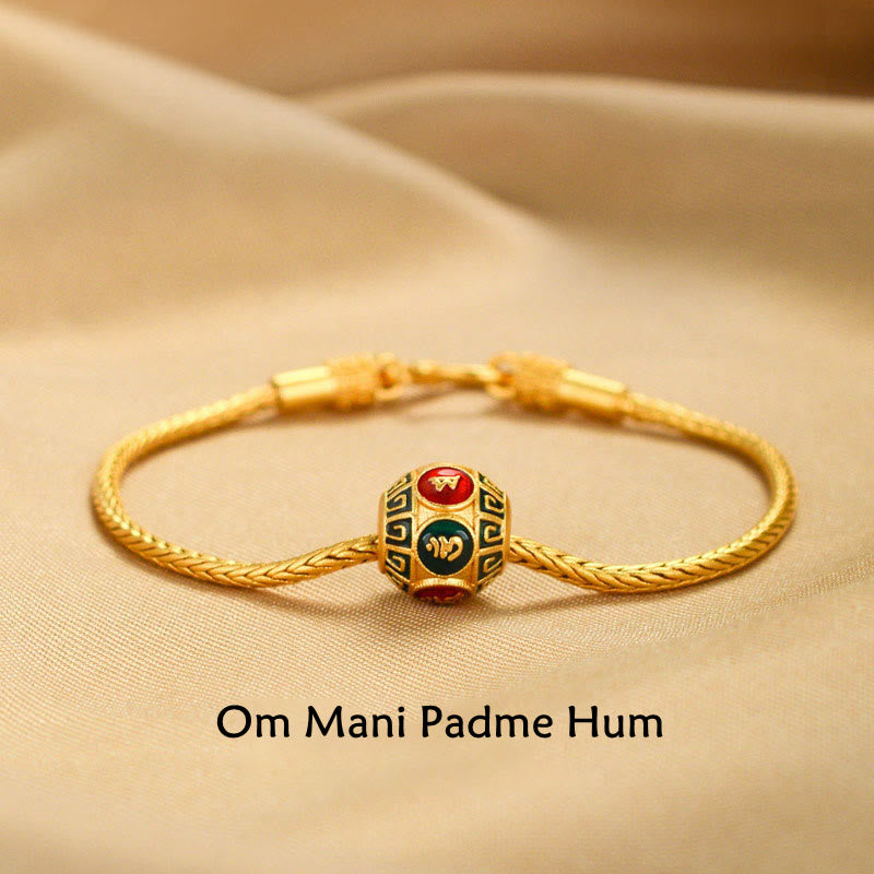Karma Stone Tibetan 18K Gold Om Mani Padme Hum Lucky Koi Fish Fu Character Ingot Copper Coin Peace Bracelet