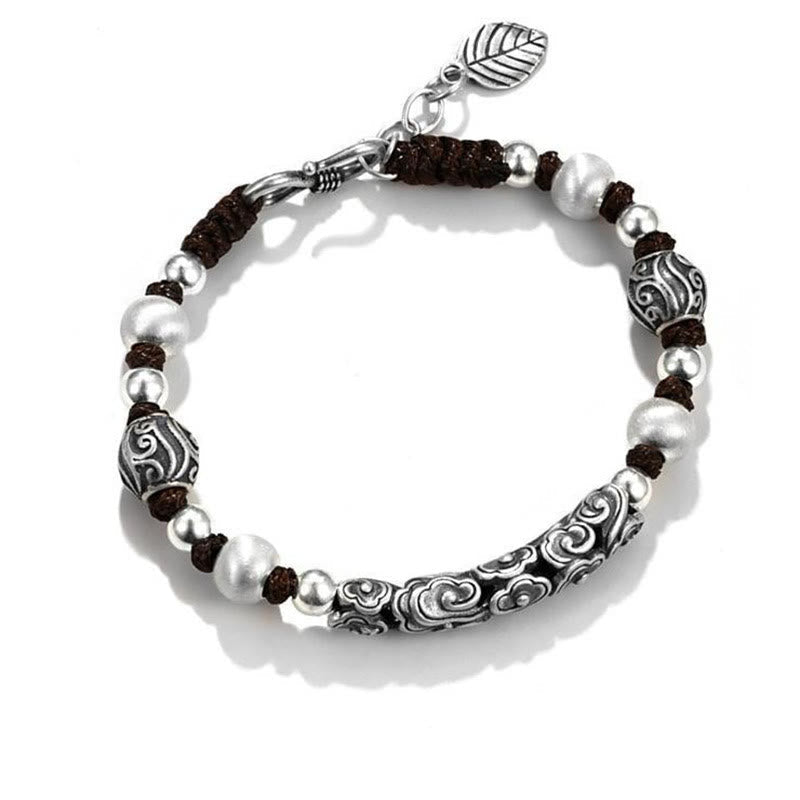 Karma Stone Tibet Handmade Copper 999 Sterling Silver Auspicious Cloud Wealth String Bracelet