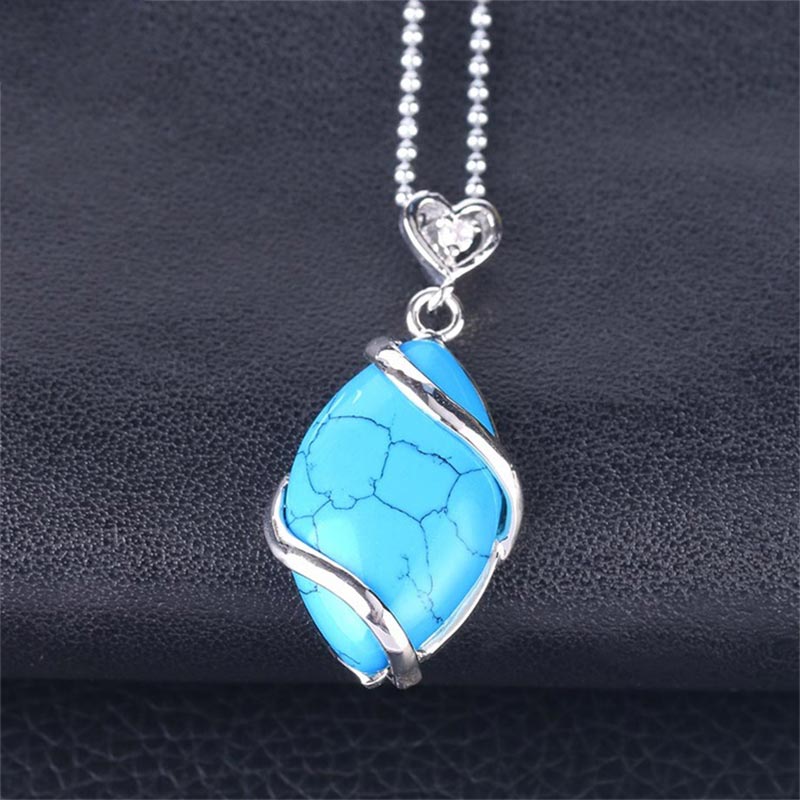 Karma Stone Marquise Pattern Natural Crystal Stone Charm Necklace Pendant