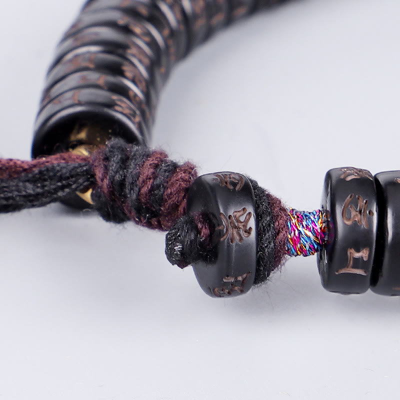 Karna Stone Tibetan Coconut Shell Beads Engraved Om Mani Padme Hum Mantra Positive String Bracelet