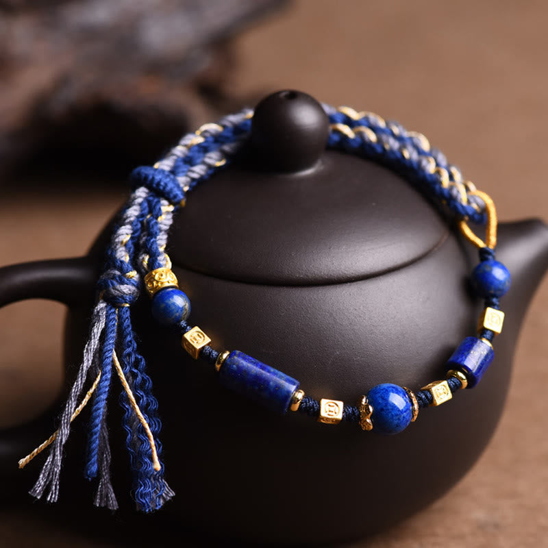 Karma Stone Handmade Natural Lazurite Bead Positive Rope Bracelet
