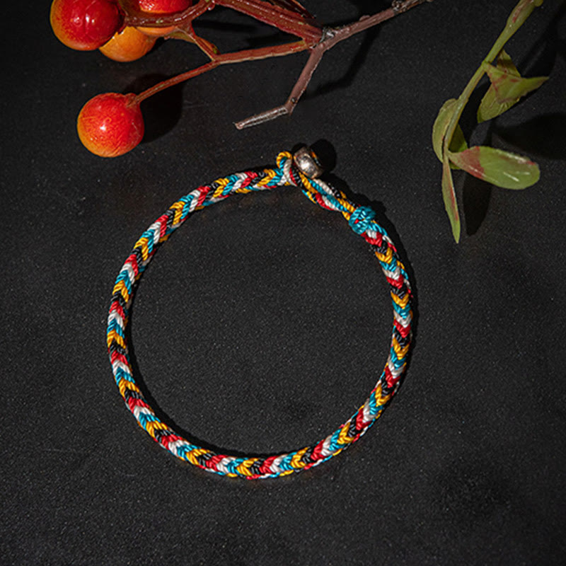 Karma Stone Tibet Handmade Five Color Thread Protection Braid String Bracelet