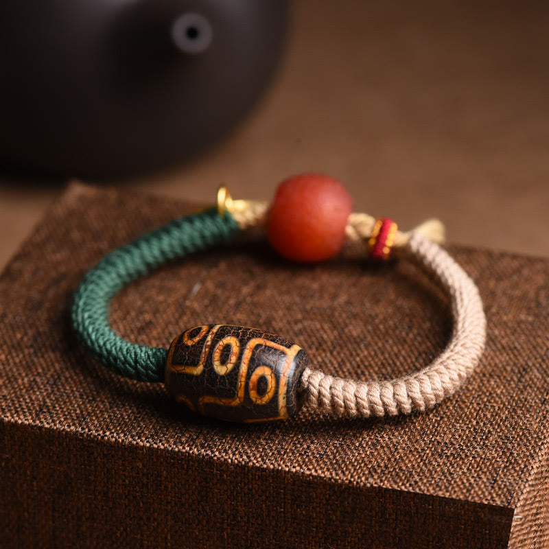 Karma Stone Handmade Tibetan Nine-Eye Dzi Bead Wealth Rope Bracelet