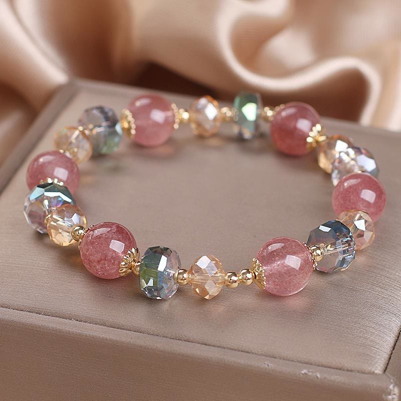 Karma Stone Natural Strawberry Quartz Colorful Crystal Positive Bracelet