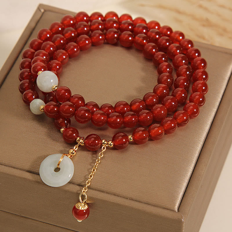 Karma Stone Natural Red Agate Jade Peace Buckle Calm Triple Wrap Bracelet