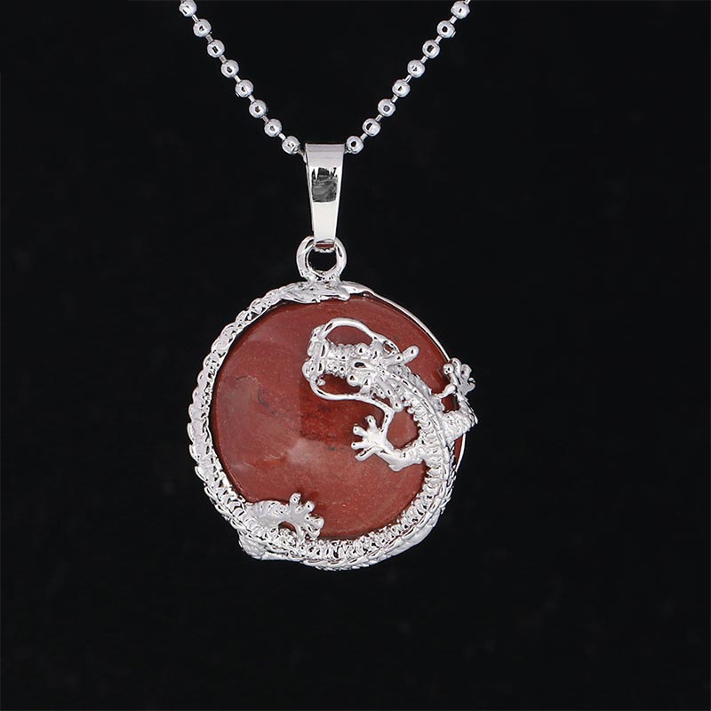 Karma Stone Chinese Dragon Natural Quartz Crystal Healing Energy Necklace Pendant