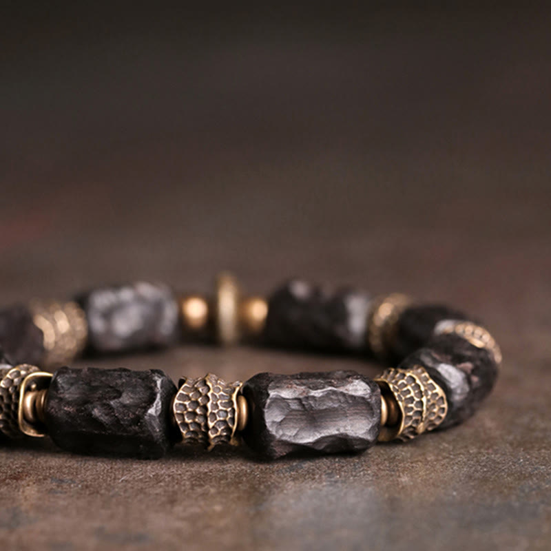Karma Stone Tibetan Ebony Wood Copper Calm Peace Bracelet