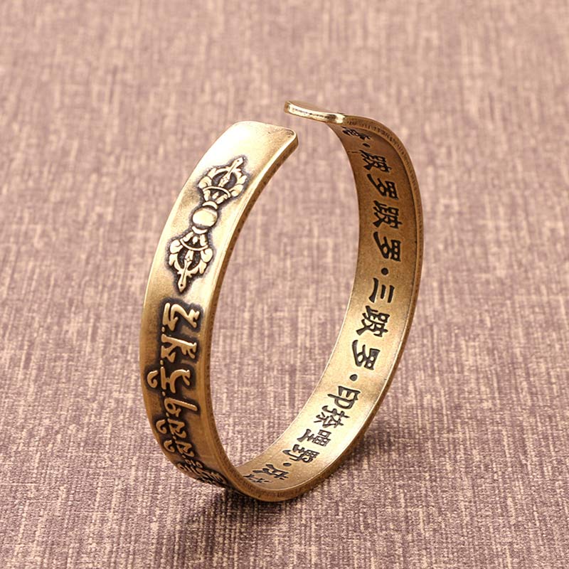 Karma Stone Tibetan Mahāpratisarā Mantra Sanskrit Copper Brass Healing Bracelet Bangle