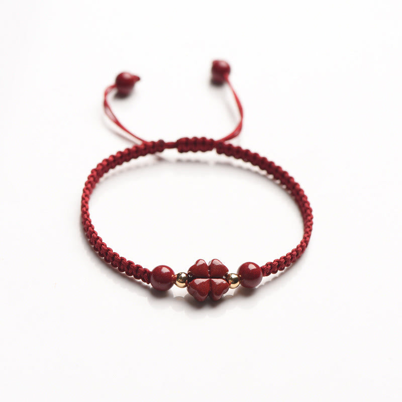 Karma Stone Four Leaf Clover Five-petal Flower Cinnabar Blessing Red String Bracelet