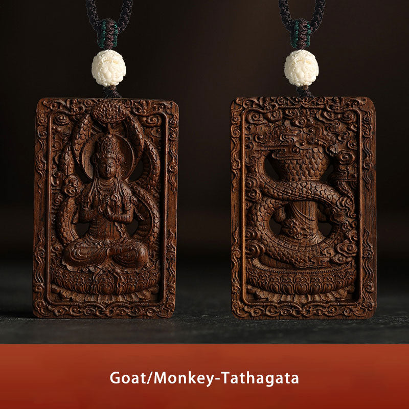 Karma Stone Chinese Zodiac Natal Buddha Brunei Agarwood PiXiu Dragon Peace Necklace Pendant