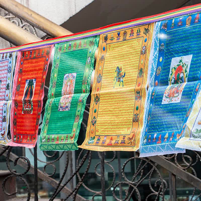 Karma Stone Tibetan 5 Colors Windhorse Buddha Tara Scriptures Healing Auspicious Outdoor Prayer Flag