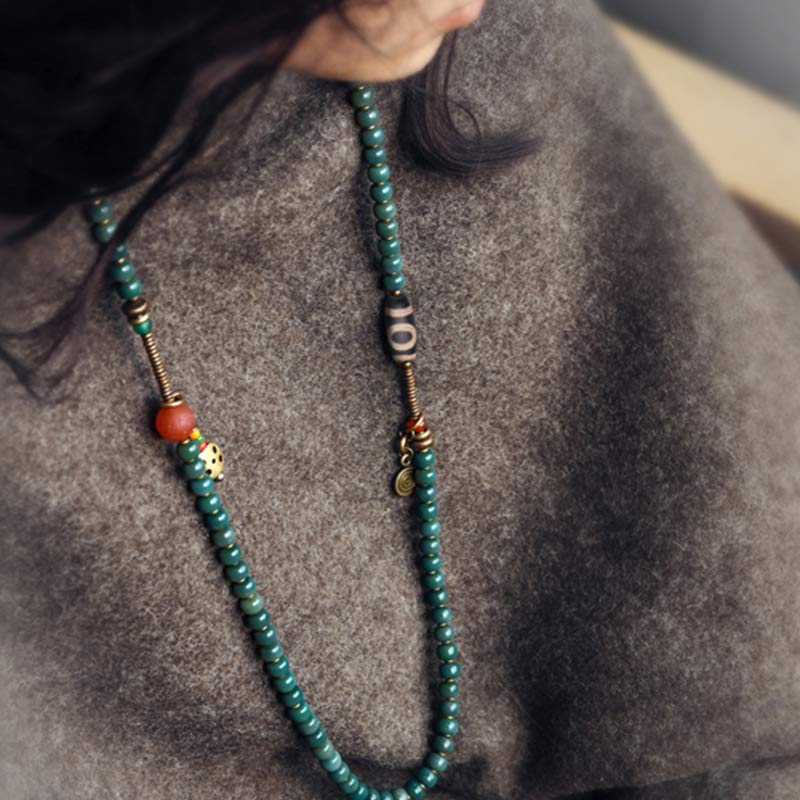 Karma Stone 108 Mala Beads Bodhi Seed Dzi Bead Wisdom Bracelet