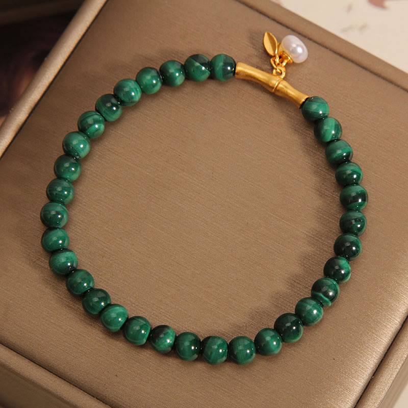 Karma Stone Natural Malachite Pearl Lucky Bamboo Anti-Anxiety Bracelet