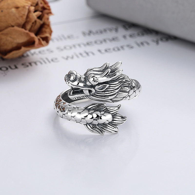Karma Stone 925 Sterling Silver Year Of The Dragon Luck Strength Adjustable Metal Ring
