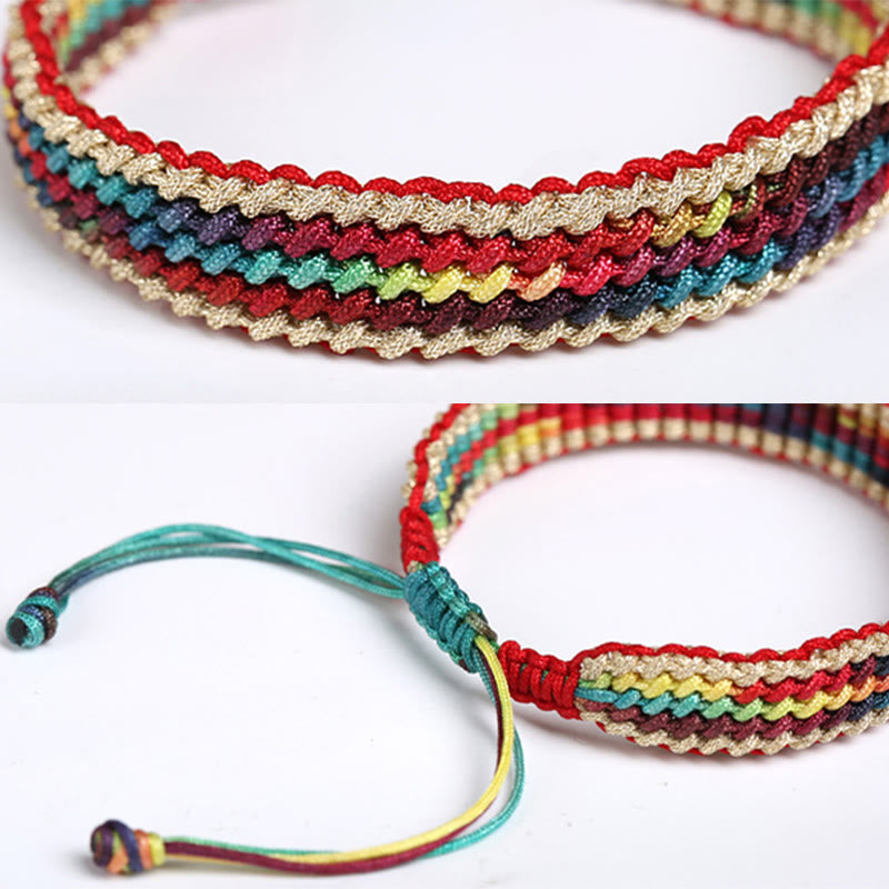 Karma Stone Tibet Handmade Rainbow Multicolored Protection Braided String Bracelet