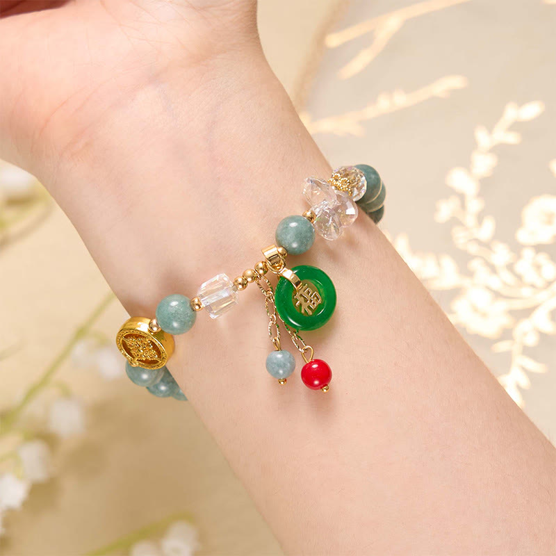 Karma Stone Strawberry Quartz Jade Fu Character Charm Healing Bracelet