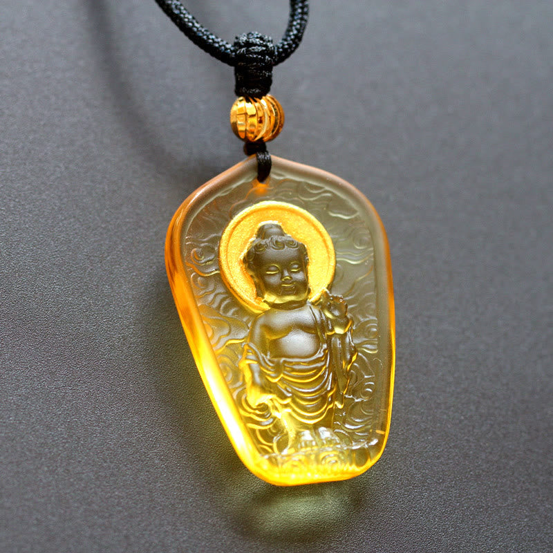 Karma Stone Tibetan Buddha Liuli Crystal Serenity Necklace Pendant