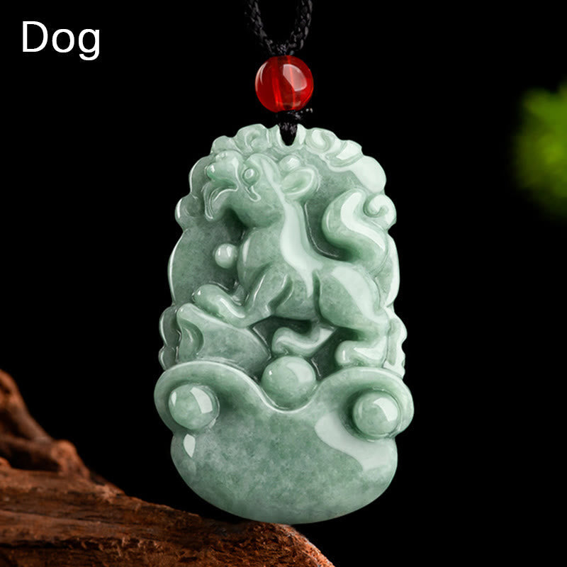 Karma Stone Natural Green Jade 12 Chinese Zodiac Luck Prosperity Necklace Pendant