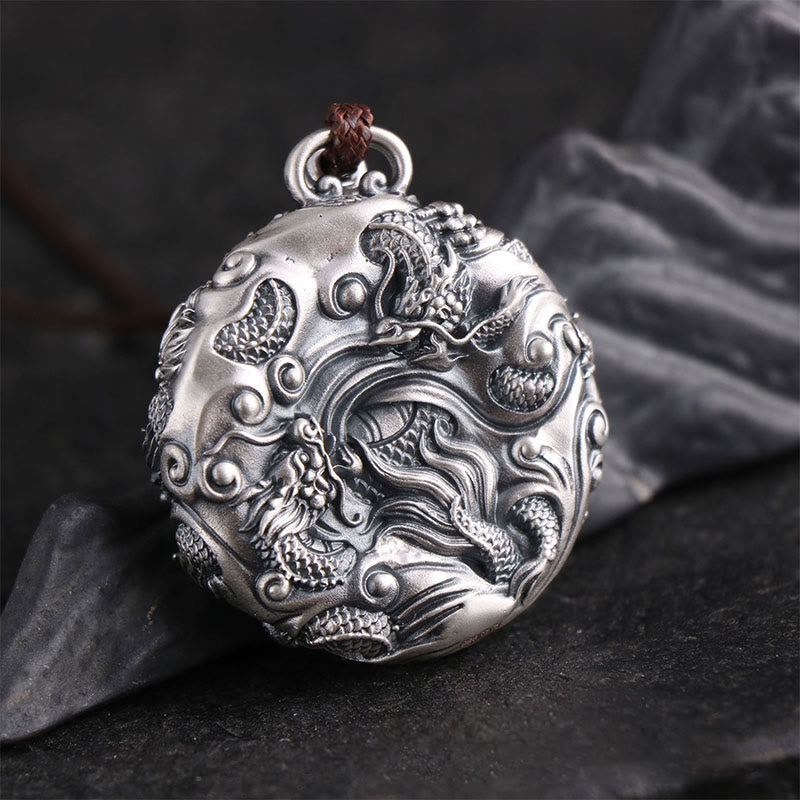 Karma Stone 999 Sterling Silver Nine Dragons Playing With A Pearl Luck Protection Necklace Pendant