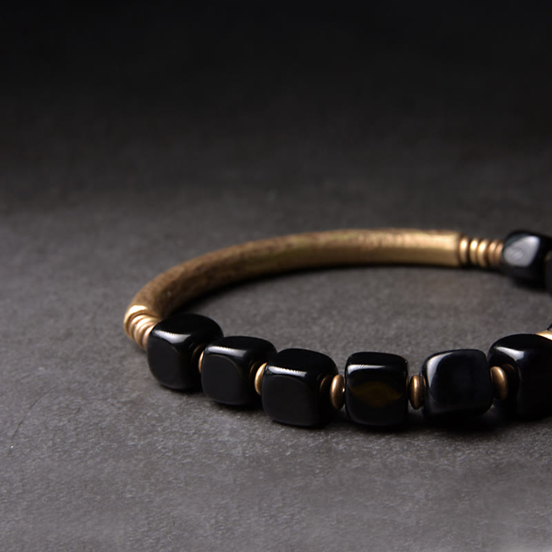 Karma Stone Black Obsidian Crystal Copper Strength Couple Bracelet