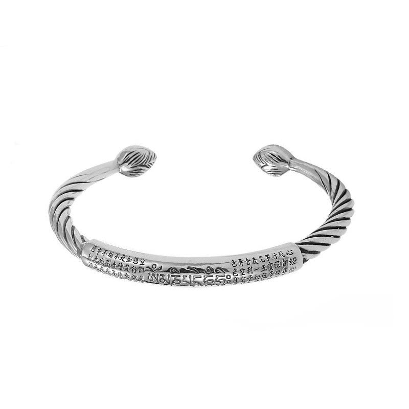 Karma Stone Tibetan Om Mani Padme Hum Heart Sutra Purity Cuff Bracelet