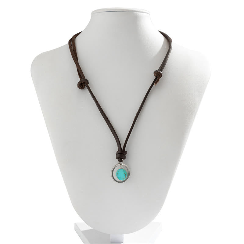 Karma Stone Round Turquoise Stone Protection Strength Necklace Pendant