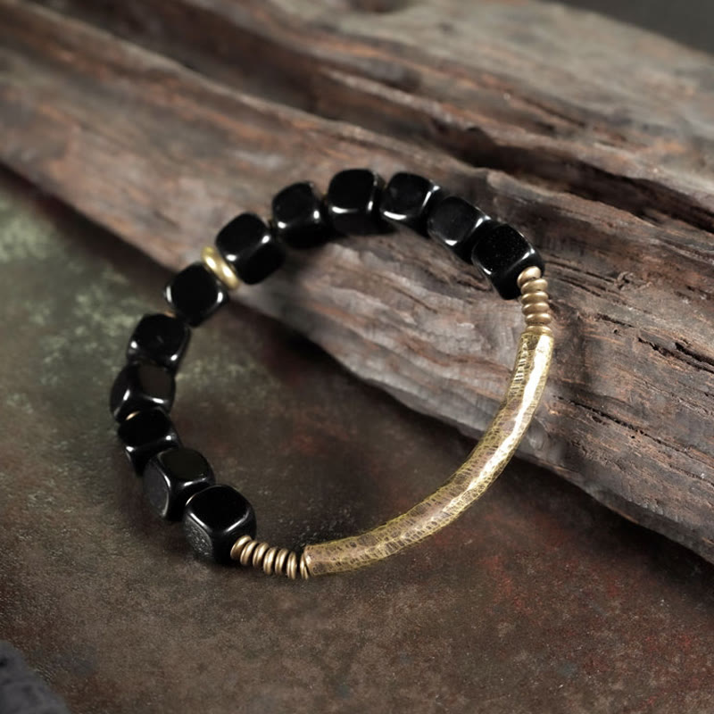 Karma Stone Black Obsidian Crystal Copper Strength Couple Bracelet