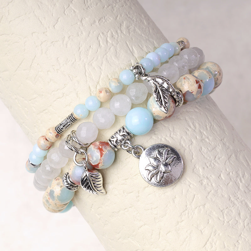 Karma Stone 3PCS Natural Quartz Crystal Beaded Healing Energy Lotus Bracelet