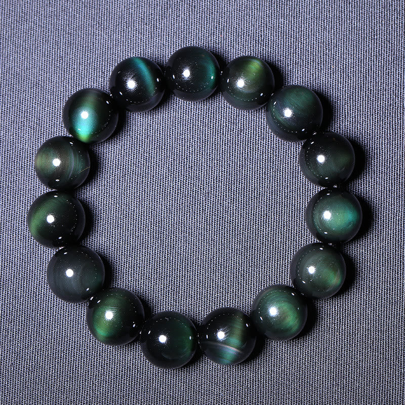 Karma Stone Natural Green Eye Obsidian Wealth Bracelet