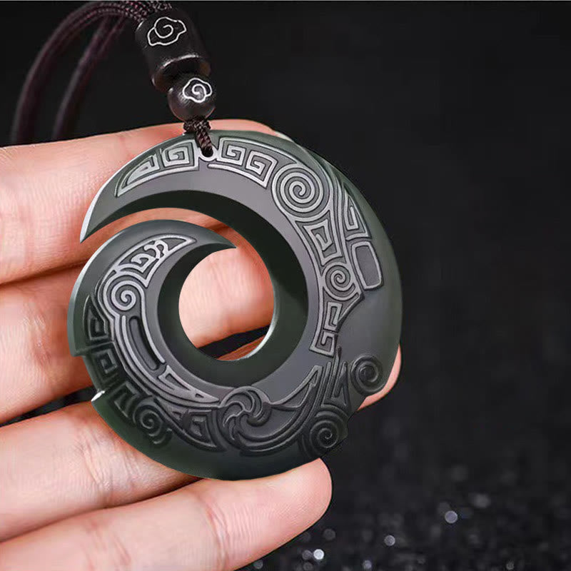 Karma Stone One's Luck Improves Design Patern Hetian Cyan Jade Peace Buckle Luck Necklace Pendant