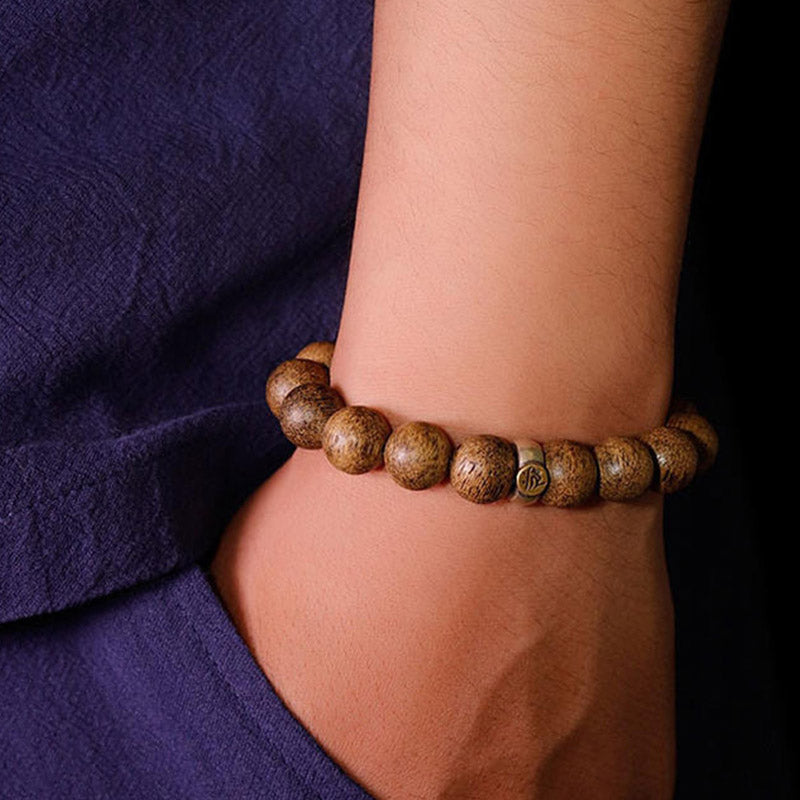 Karma Stone Chinese Zodiac Natal Buddha Natural Agarwood Silver Peace Calm Bracelet