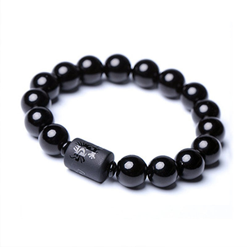 Karma Stone Soul Cleansing Black Obsidian Phoenix Dragon Bracelet