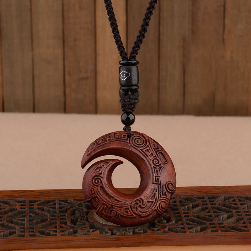 Karma Stone Small Leaf Red Sandalwood Ebony Wood One's Luck Improves Design Patern Protection Necklace Pendant