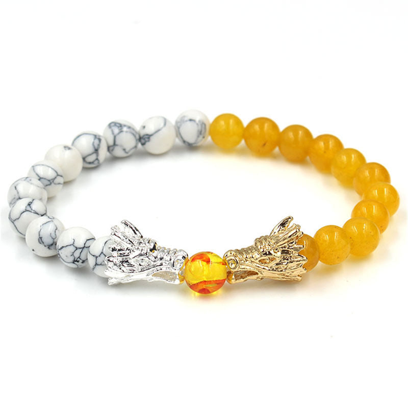 Karma Stone White Turquoise Lava Rock Dragon Blessing Beaded Bracelet