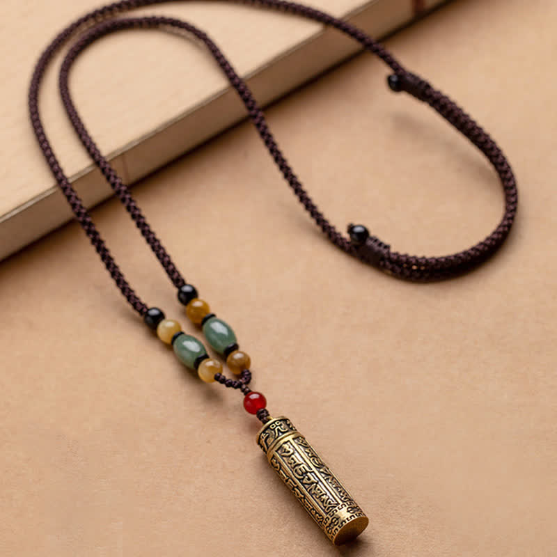 Karma Stone Tibet Om Mani Padme Hum Agate Shurangama Sutra Protection Necklace Pendant