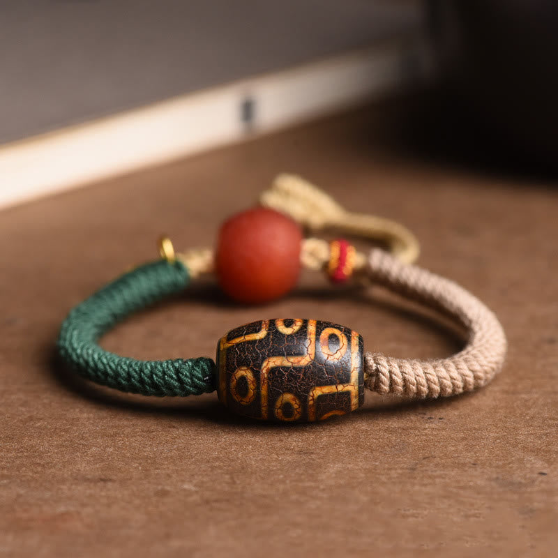 Karma Stone Handmade Tibetan Nine-Eye Dzi Bead Wealth Rope Bracelet