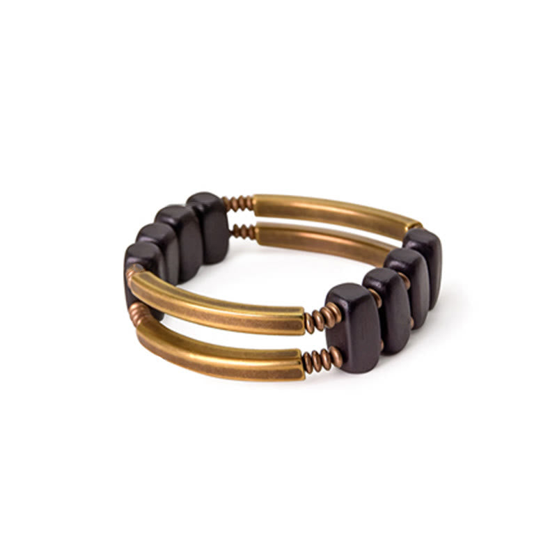 Karma Stone Tibetan Ebony Wood Copper Balance Double Layer Bracelet