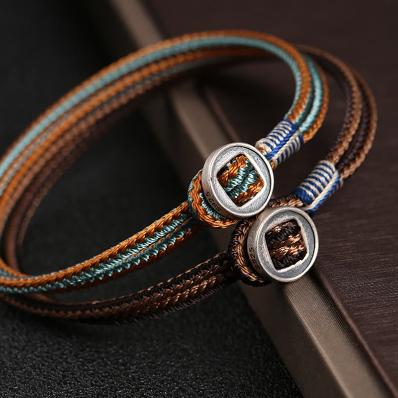 Karma Stone  925 Sterling Silver Handmade Button Protection Weave String Bracelet