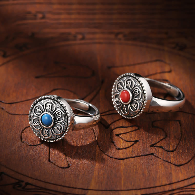 Karma Stone Tibetan Om Mani Padme Hum Peace Rotatable Ring