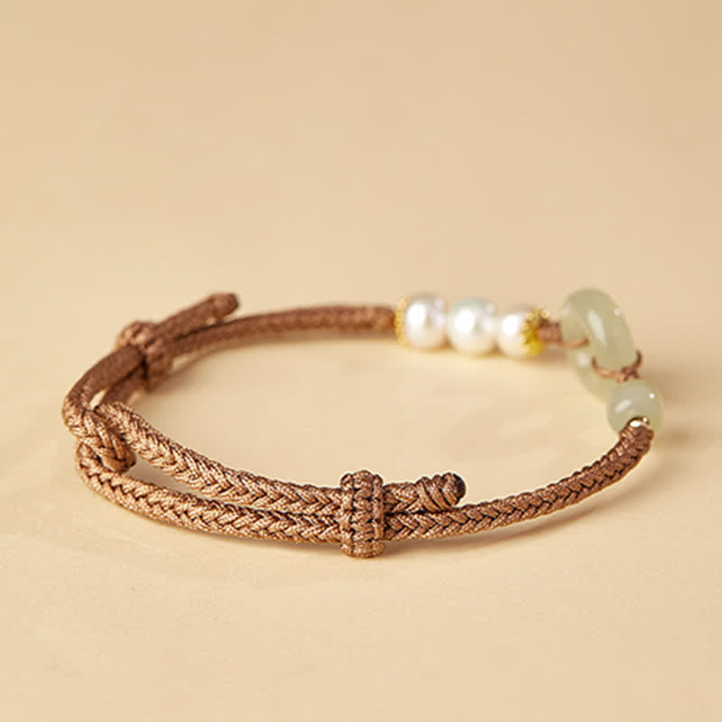 Karma Stone Natural Hetian Jade Pearl Peace Buckle Luck Bracelet