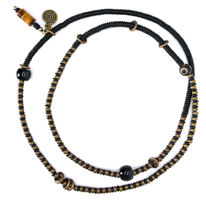 Karma Stone Ebony Wood Dzi Bead Copper Peace Couple Bracelet Necklace Pendant