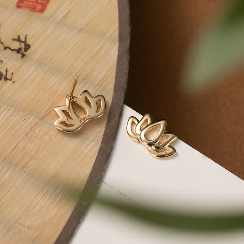 Karma Stone 925 Sterling Silver Lotus Flower Blessing Earrings