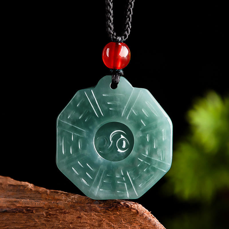 Karma Stone Natural Jade FengShui Bagua Yin Yang Prosperity Necklace Pendant